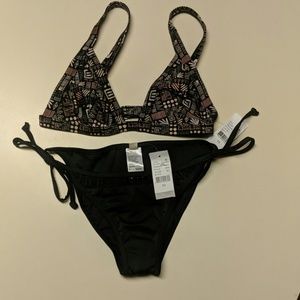 Pink and black adjustable straps bikini